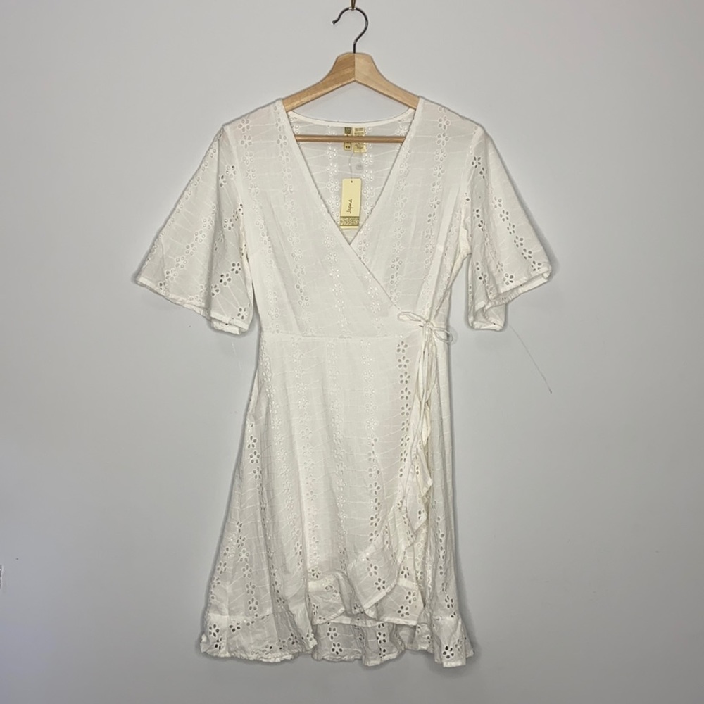 Japna White Eyelet Wrap Dress